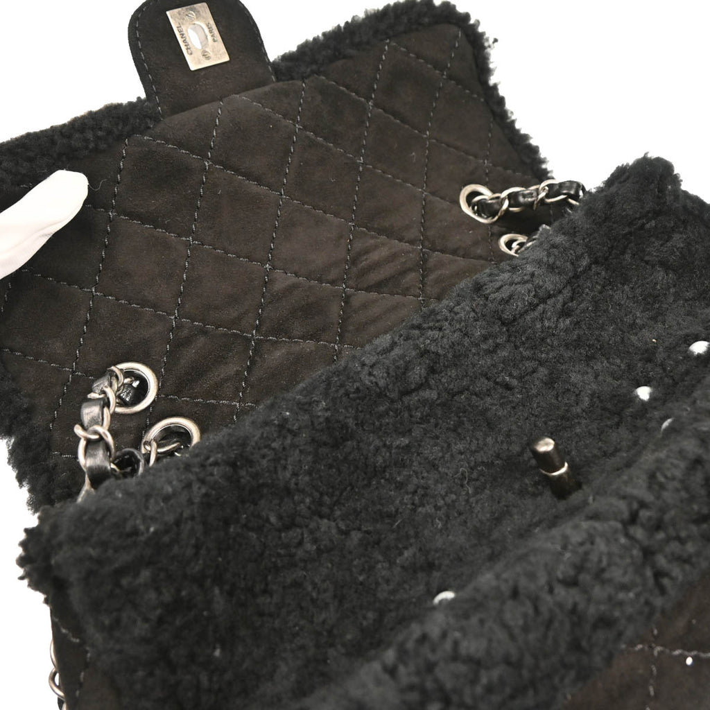 Chanel 2014-2015 Black Wool Costume Pearl Shoulder Bag