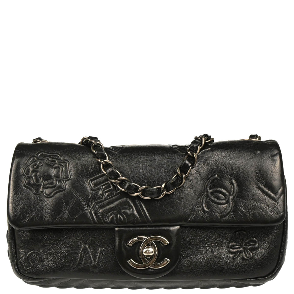 Chanel 2014 Black Embossed Calfskin Icon Small Shoulder Bag