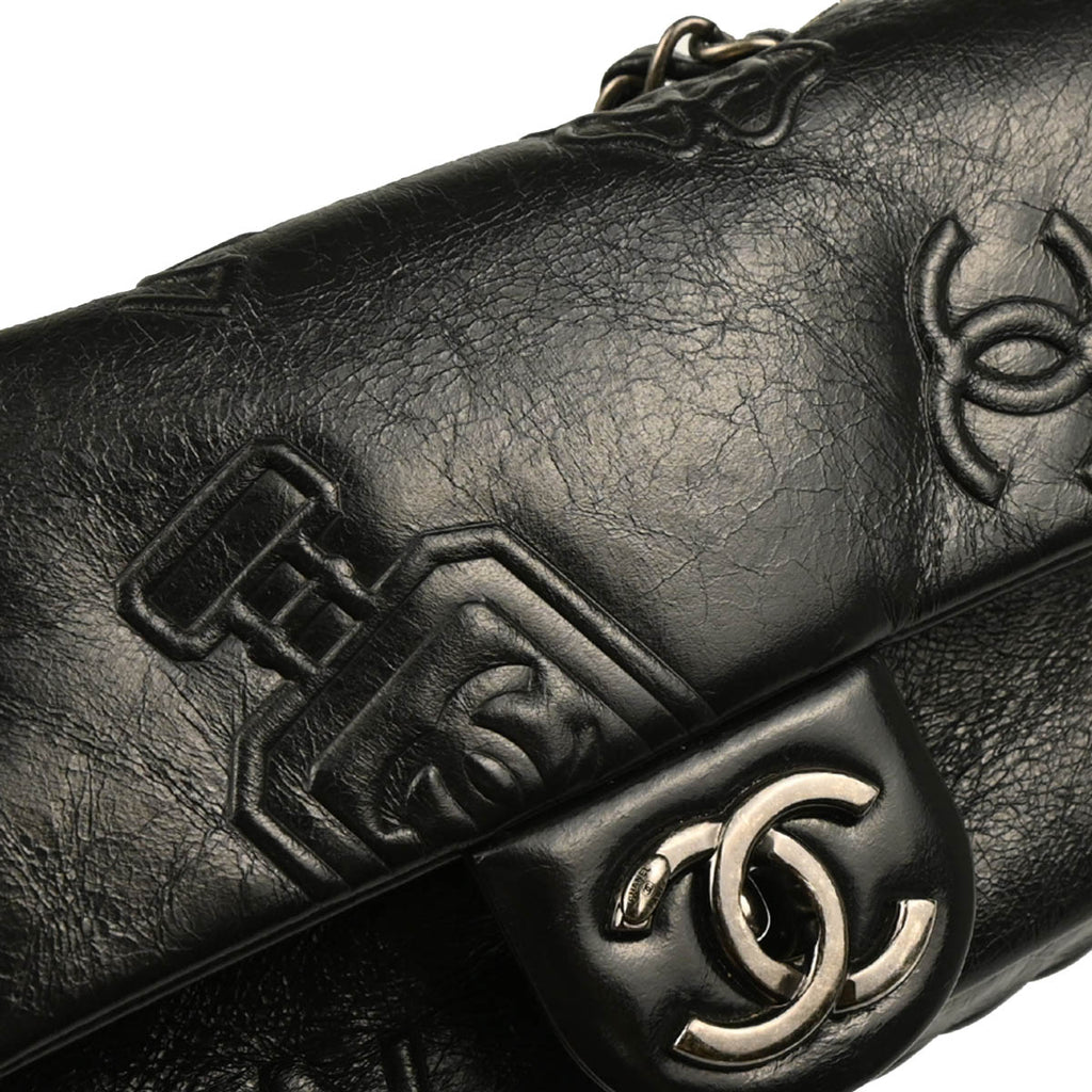 Chanel 2014 Black Embossed Calfskin Icon Small Shoulder Bag