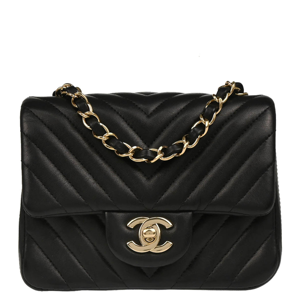 Chanel 2017 Black Lambskin Chevron Mini Classic Square Flap Shoulder Bag 17