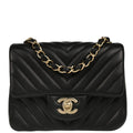 Chanel 2017 Black Lambskin Chevron Mini Classic Square Flap Shoulder Bag 17