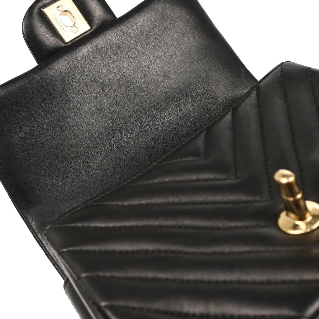 Chanel 2017 Black Lambskin Chevron Mini Classic Square Flap Shoulder Bag 17
