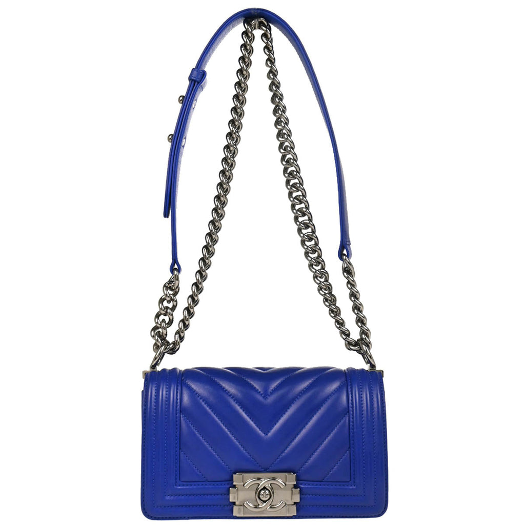 Boy Chanel 2017-2018 Blue Lambskin Chevron Small Chain Shoulder Bag