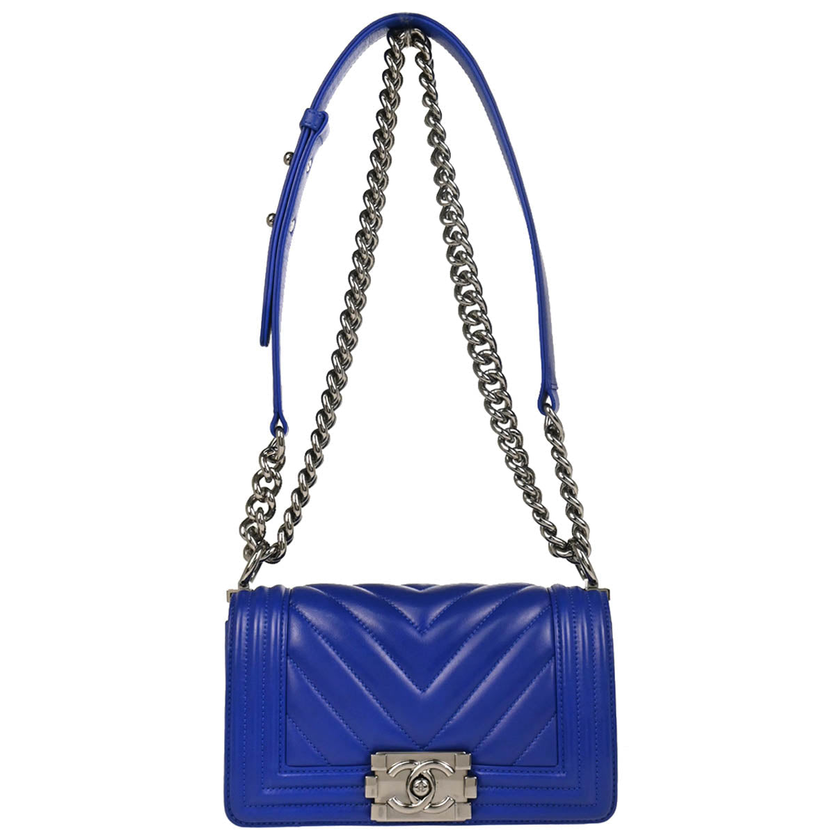 Boy Chanel 2017-2018 Blue Lambskin Chevron Small Chain Shoulder Bag