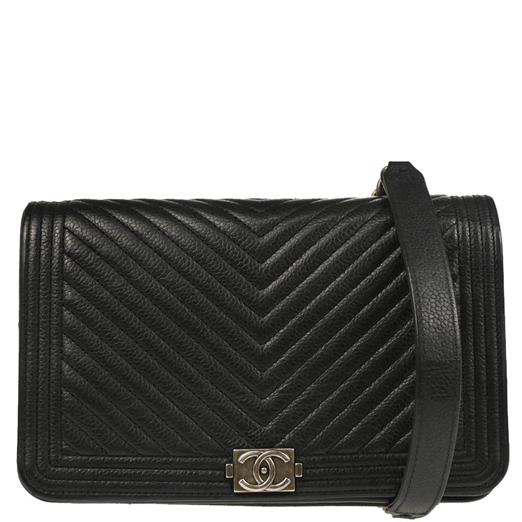 Boy Chanel 2019 Black Caviar Chevron Wallet on Chain WOC