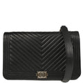 Boy Chanel 2019 Black Caviar Chevron Wallet on Chain WOC