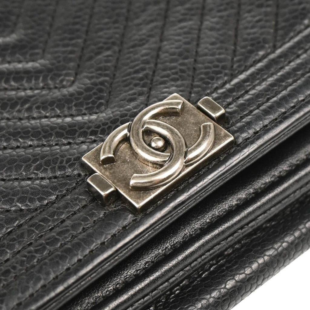 Boy Chanel 2019 Black Caviar Chevron Wallet on Chain WOC