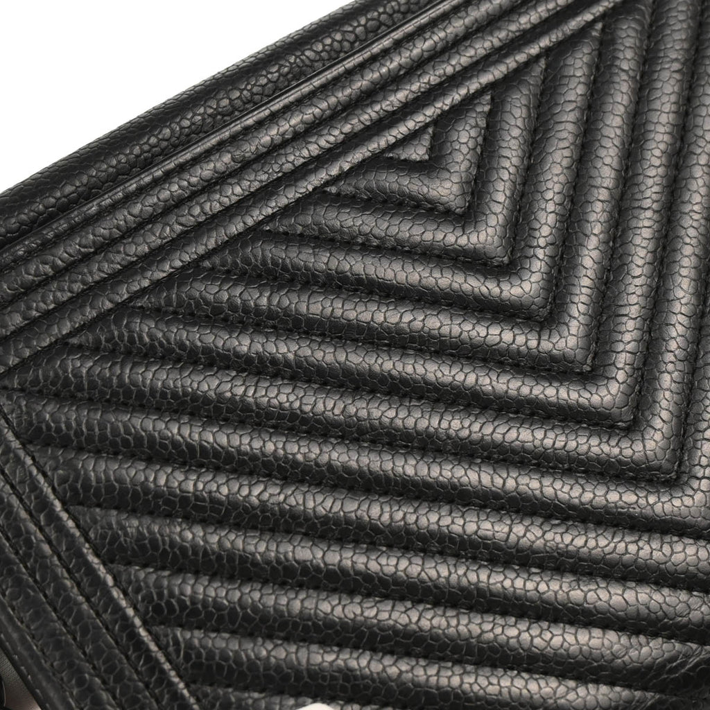 Boy Chanel 2019 Black Caviar Chevron Wallet on Chain WOC