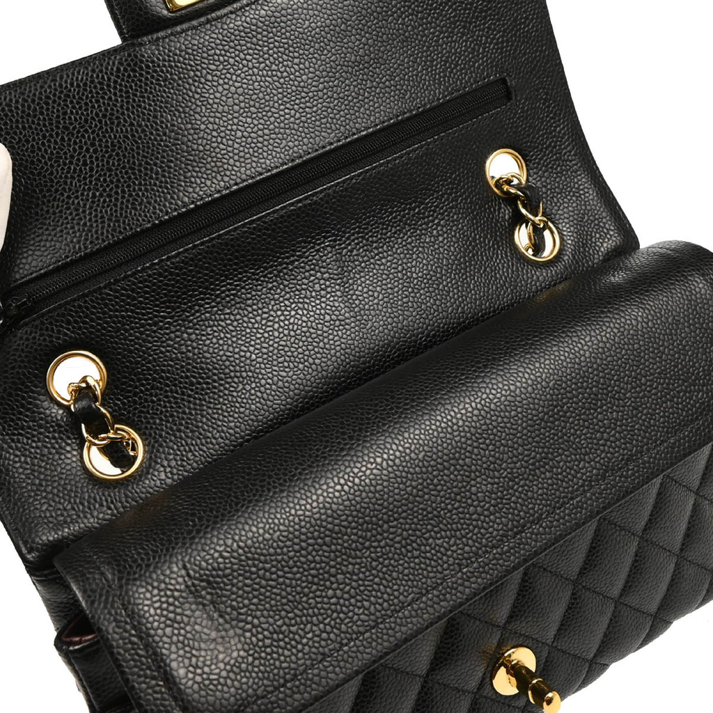 Chanel 2015-2016 Black Caviar Medium Classic Double Flap Shoulder Bag