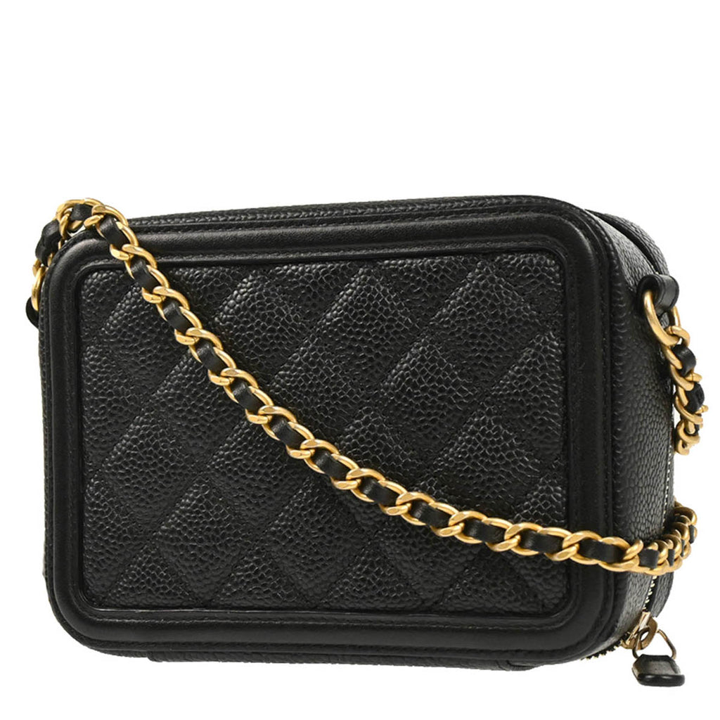 Chanel 2018-2019 Black Caviar Filigree Vanity Shoulder Bag