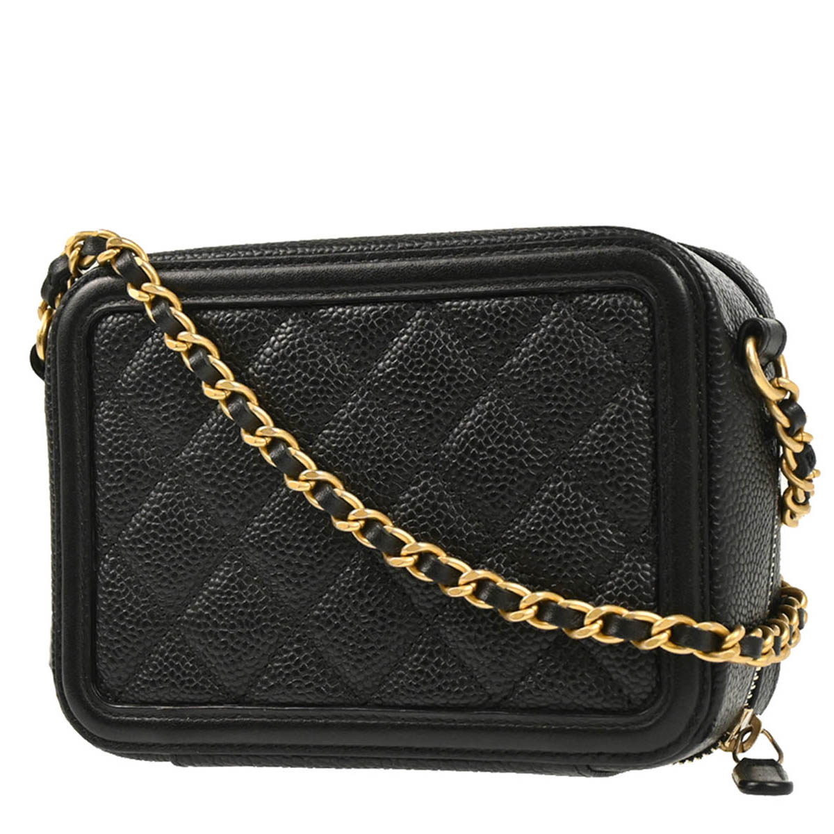 Chanel 2018-2019 Black Caviar Filigree Vanity Shoulder Bag