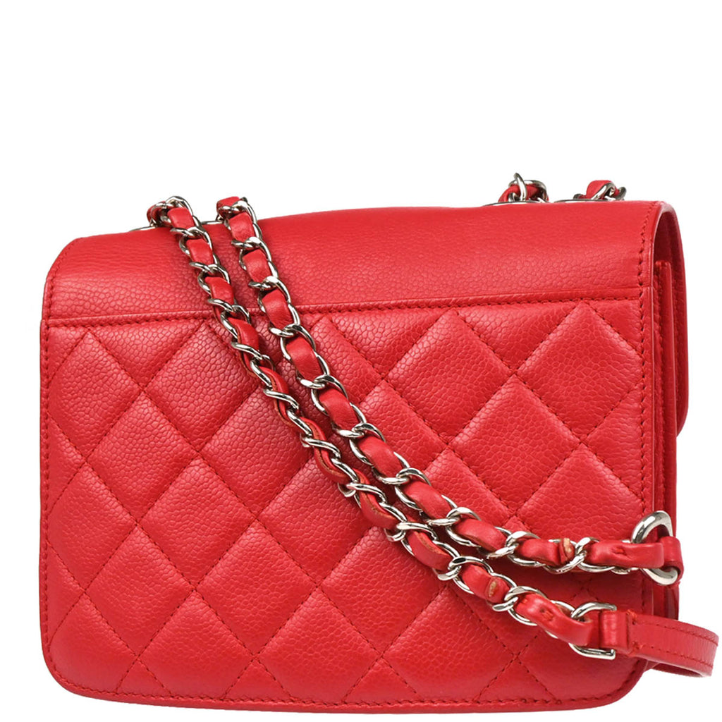 Chanel 2017 Red Caviar Half Coco CC Box Shoulder Bag