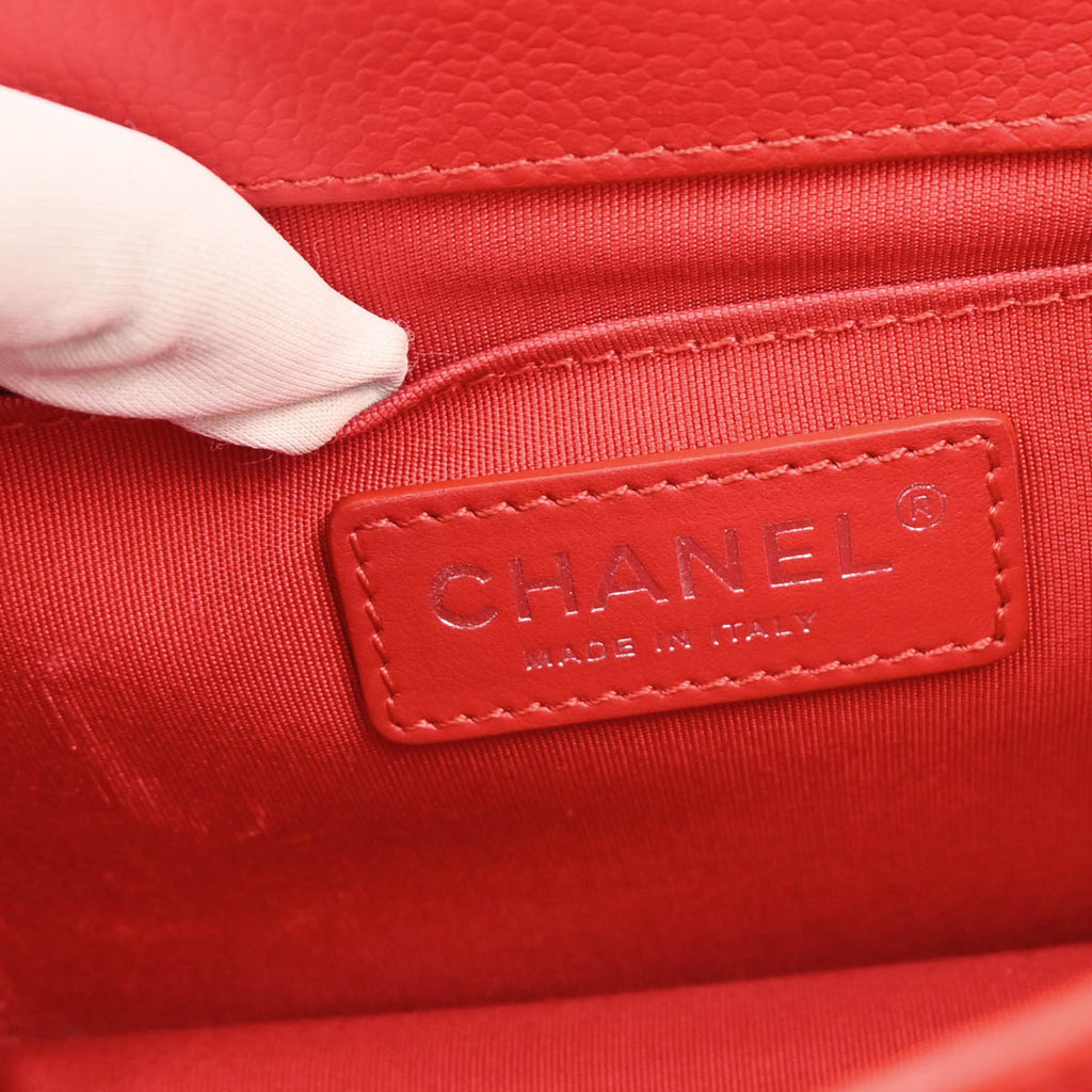 Chanel 2017 Red Caviar Half Coco CC Box Shoulder Bag