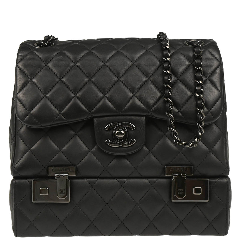 Chanel 2016-2017 Black Lambskin Cockpit Flap Shoulder Bag