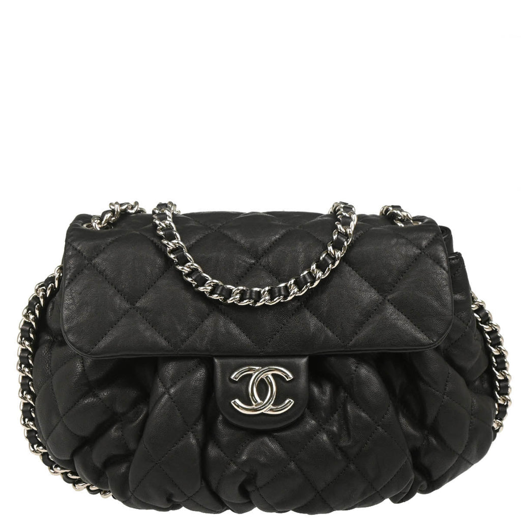 Chanel 2011 Black Lambskin Around Chain Shoulder Bag