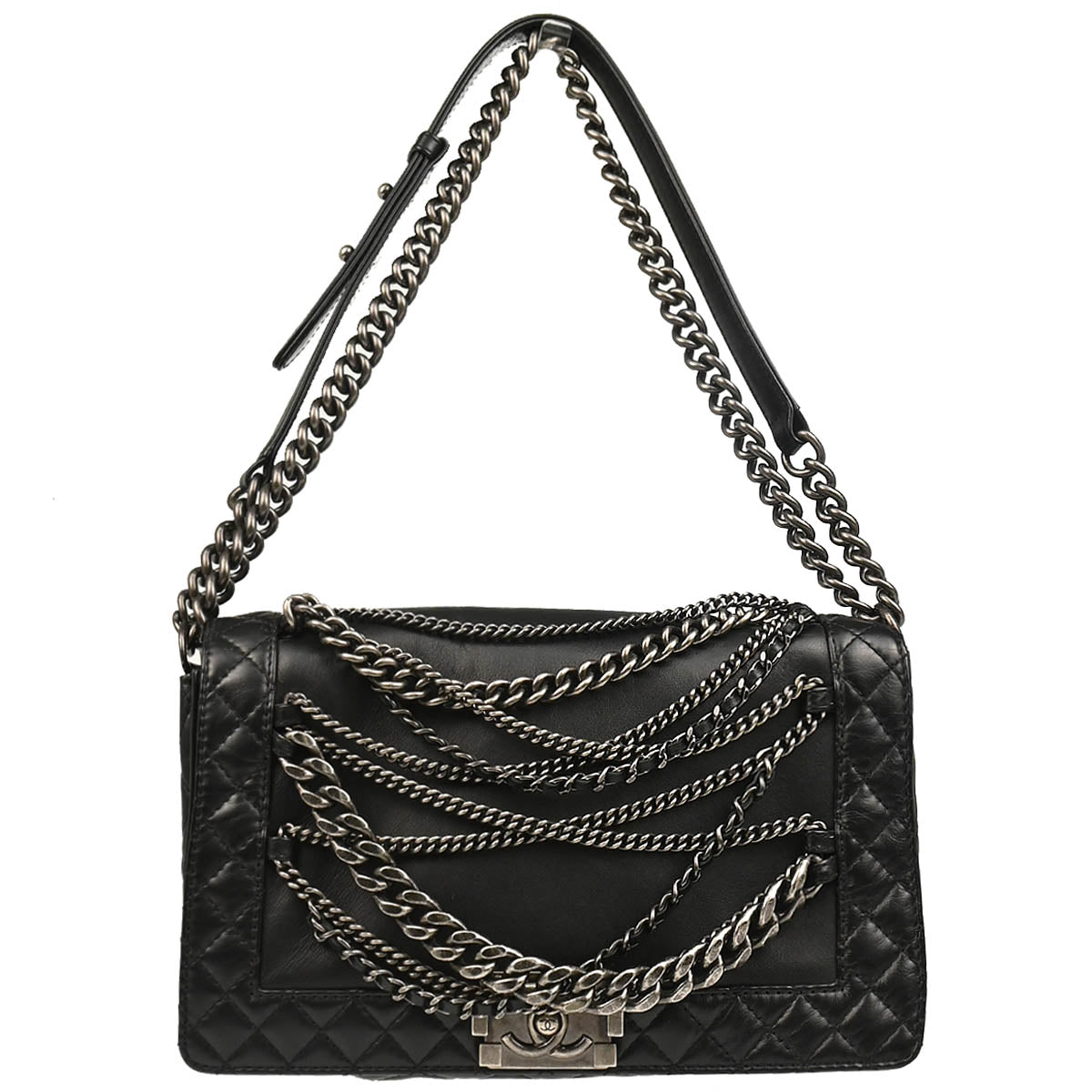 Boy Reverso Chanel 2013-2014 Black Lambskin Medium Shoulder Bag