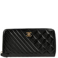 Chanel 2016-2017 Black Patent Leather Coco Boy Zip Around Wallet