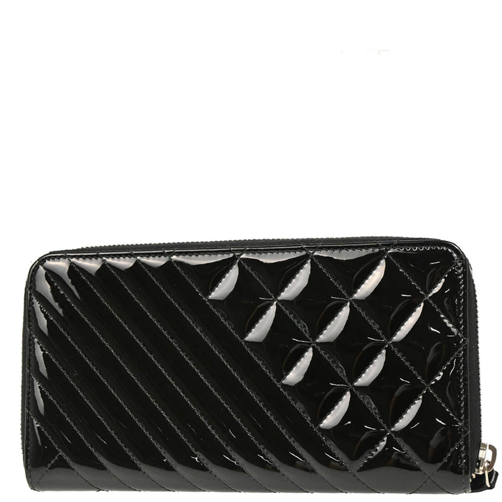 Chanel 2016-2017 Black Patent Leather Coco Boy Zip Around Wallet