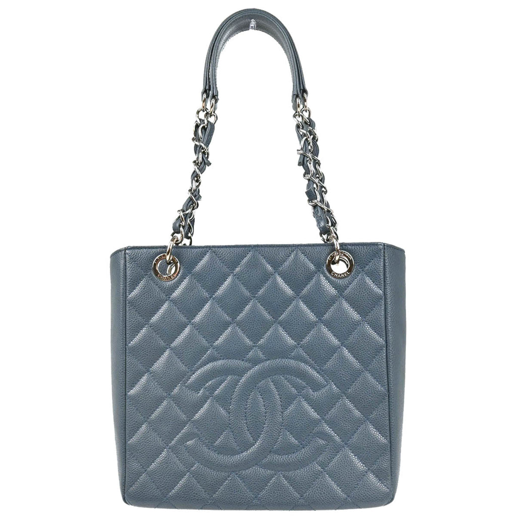 Chanel 2014 Blue Caviar Petite Shopping Tote PST Chain Handbag