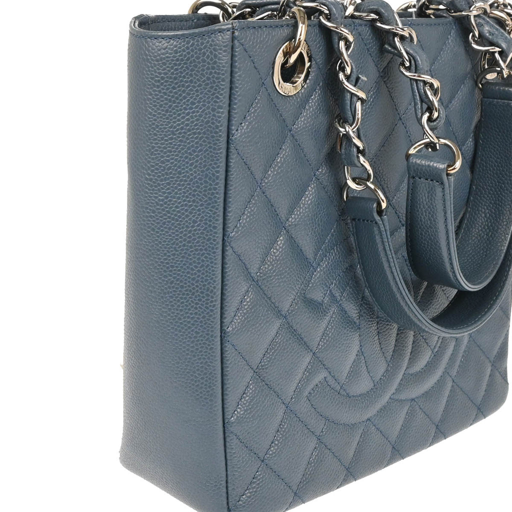 Chanel 2014 Blue Caviar Petite Shopping Tote PST Chain Handbag