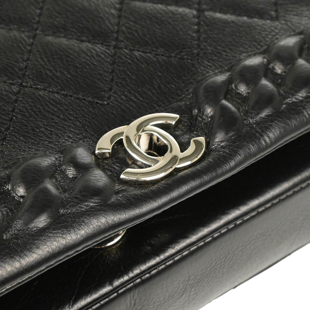 Chanel 2018 Black Embossed Calfskin Turnlock Small Full Flap Shoulder Bag