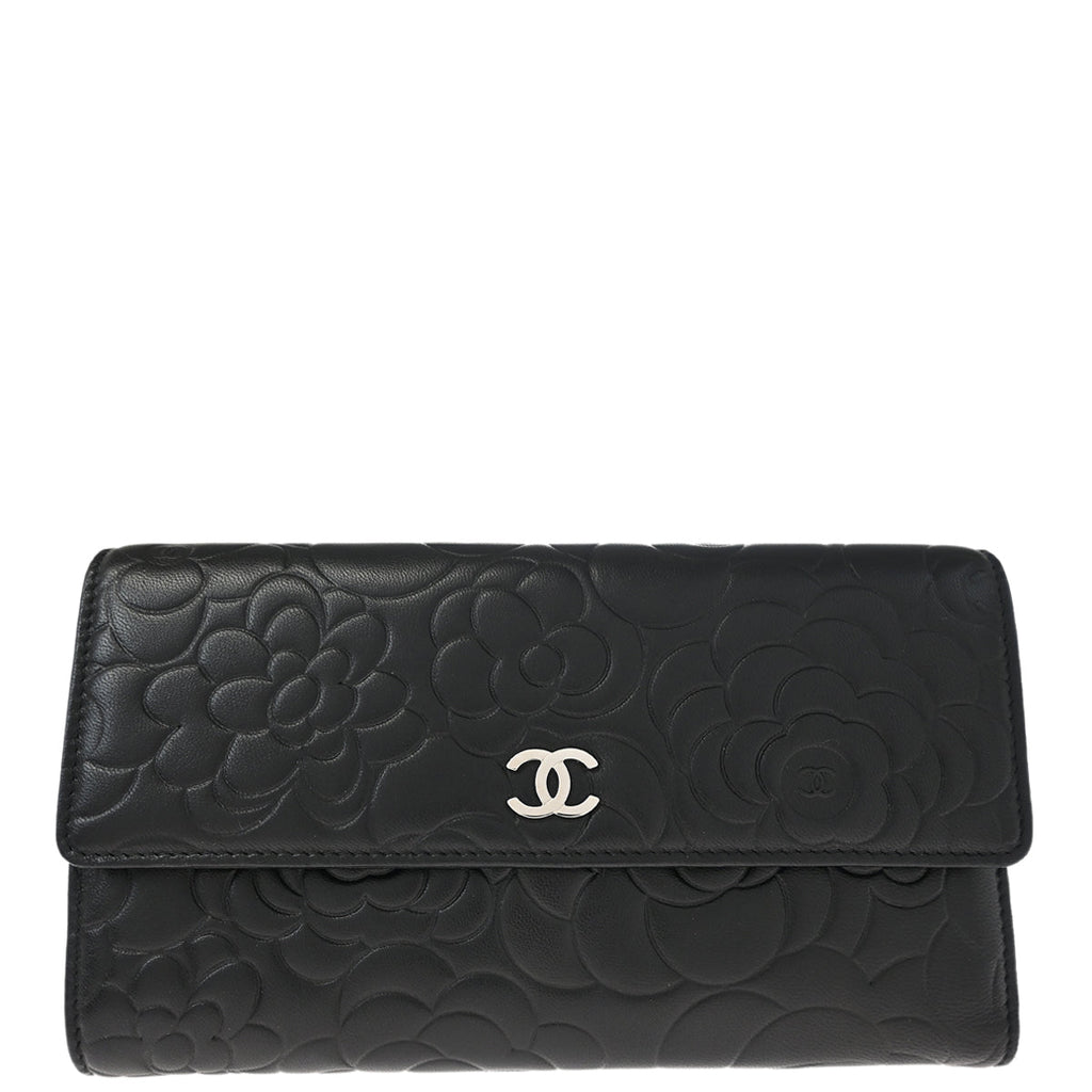 Chanel 2011 Black Calfskin Camellia Long Wallet