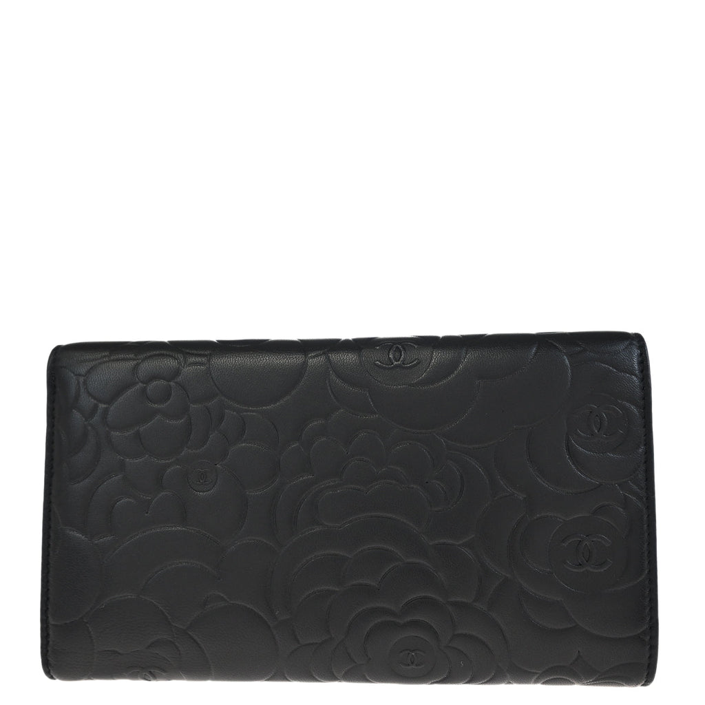 Chanel 2011 Black Calfskin Camellia Long Wallet