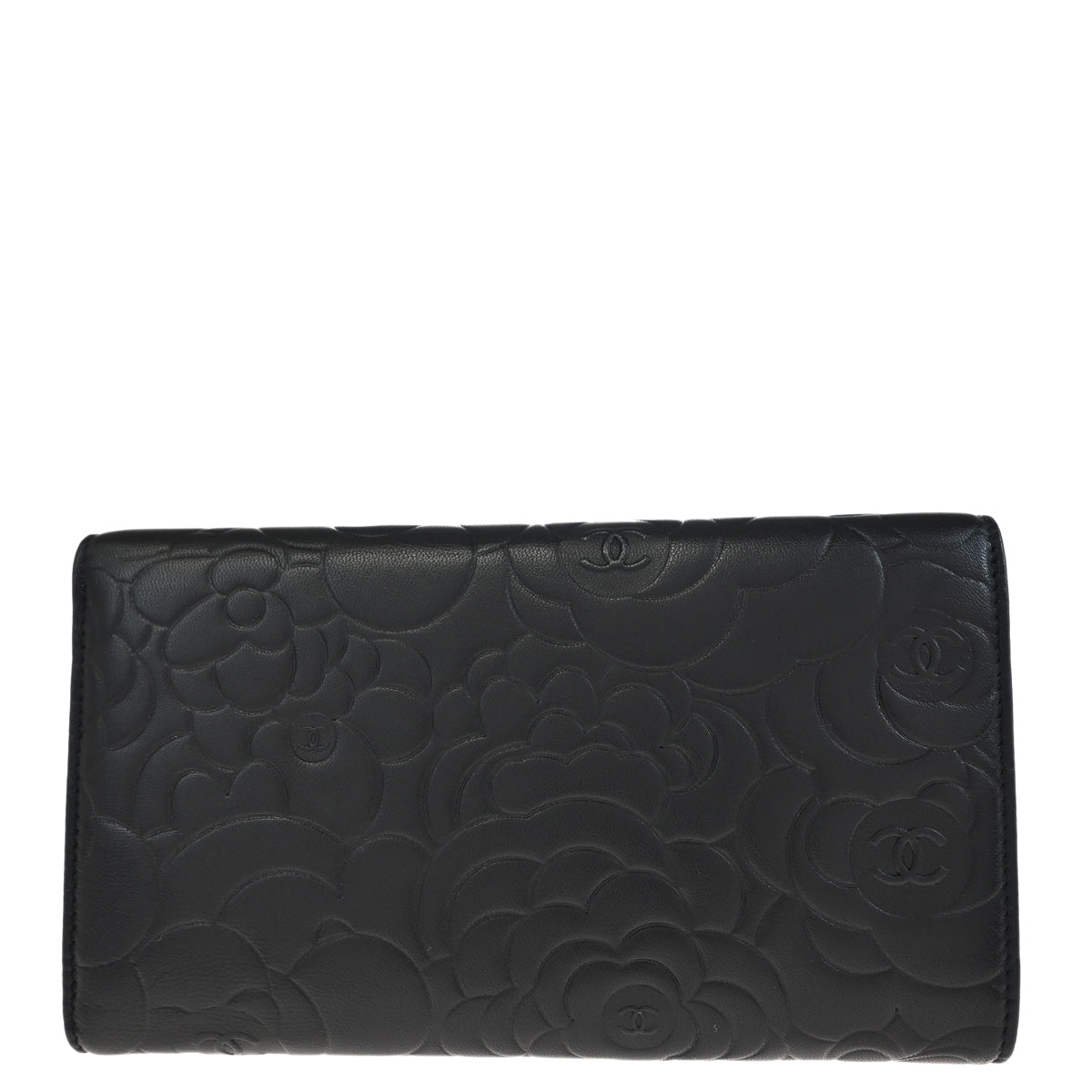 Chanel 2011 Black Calfskin Camellia Long Wallet