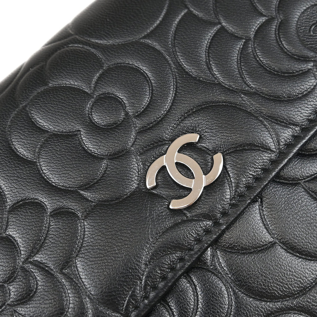 Chanel 2011 Black Calfskin Camellia Long Wallet