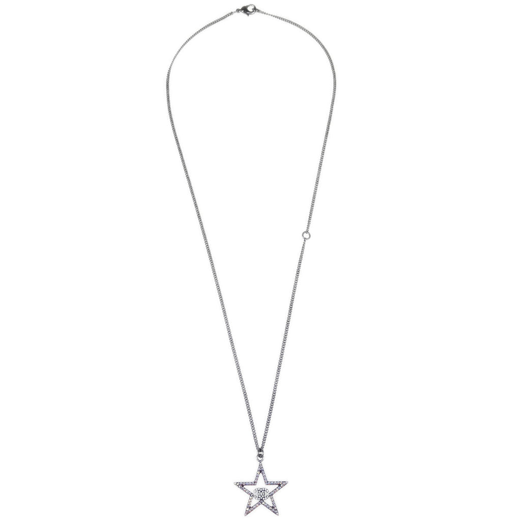 Chanel Star Chain Necklace Pendant Rhinestone Silver B17K