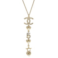 Chanel CC Chain Necklace Pendant Rhinestone Costume Pearl Gold B19B