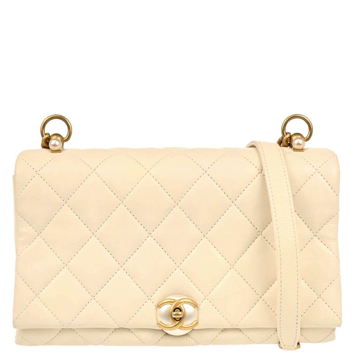 Chanel 2019 Ivory Calfskin Turnlock Small Full Flap Shoulder Bag
