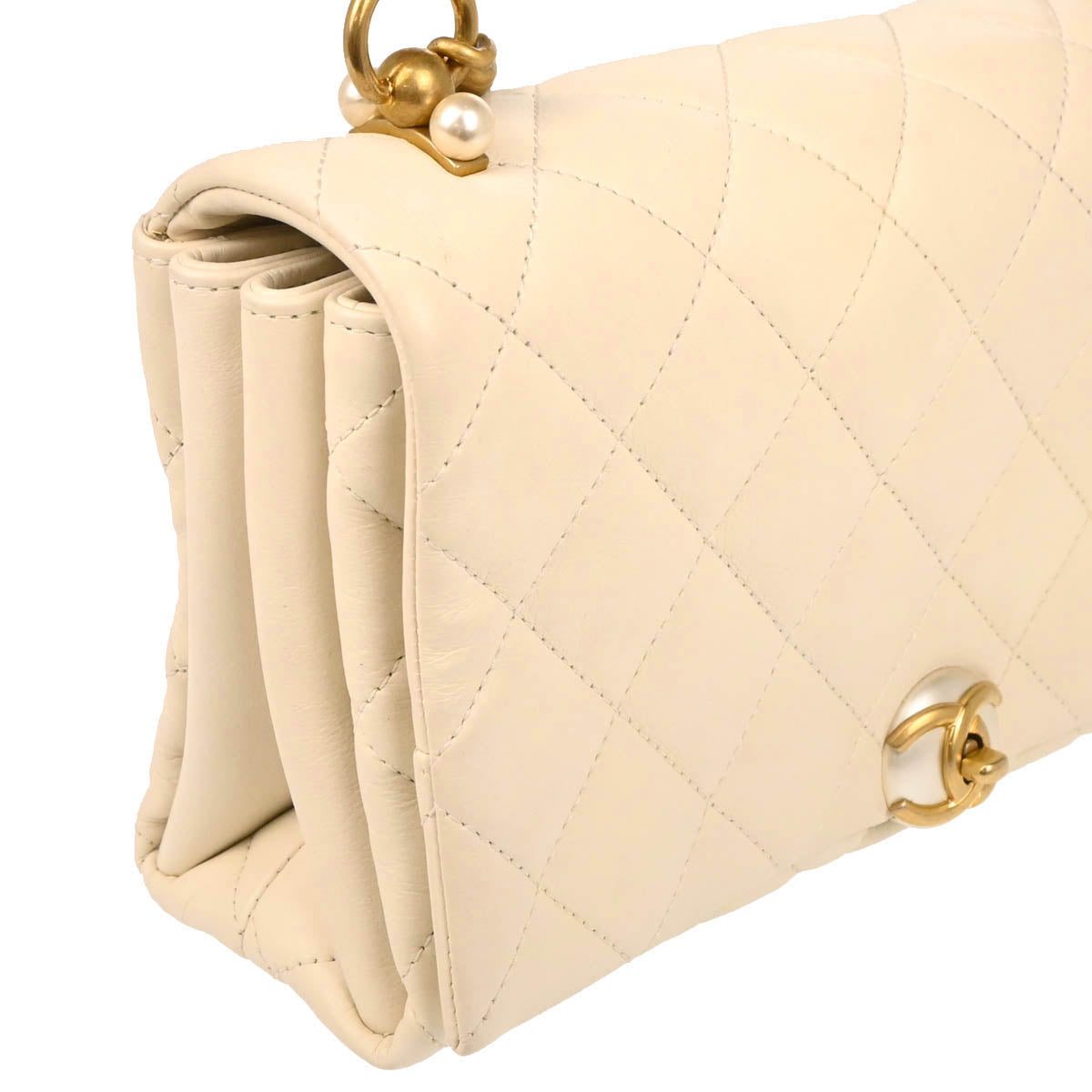 Chanel 2019 Ivory Calfskin Turnlock Small Full Flap Shoulder Bag