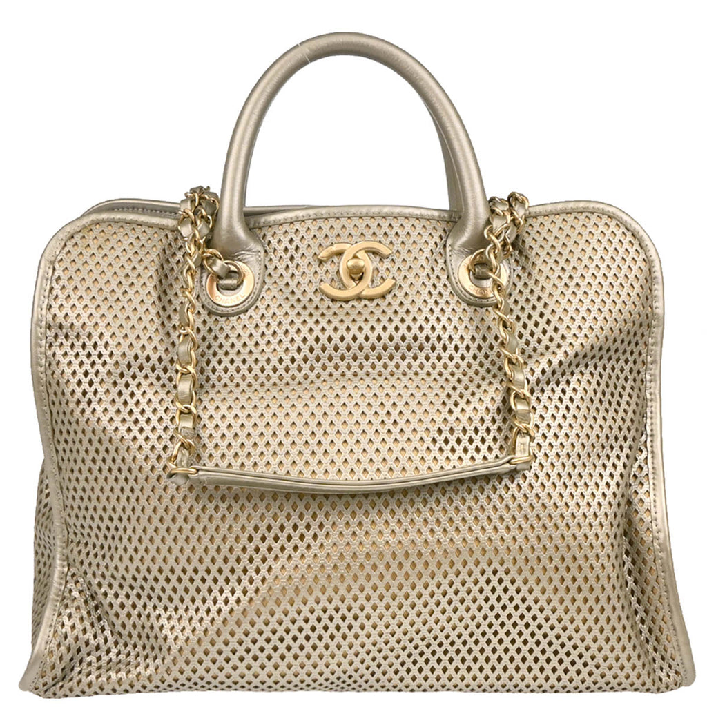 Chanel Silver Perforated Calfskin French Riviera 2way Shoulder Handbag