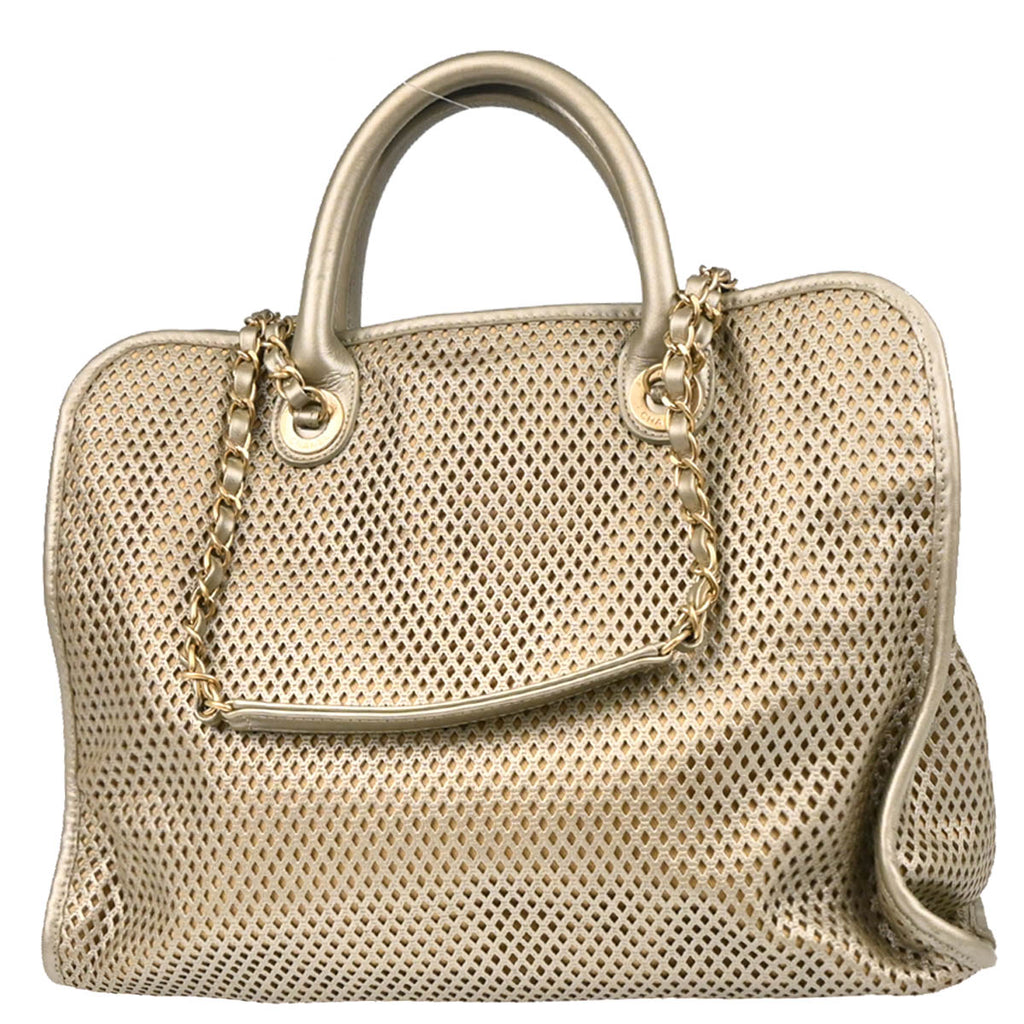 Chanel Silver Perforated Calfskin French Riviera 2way Shoulder Handbag