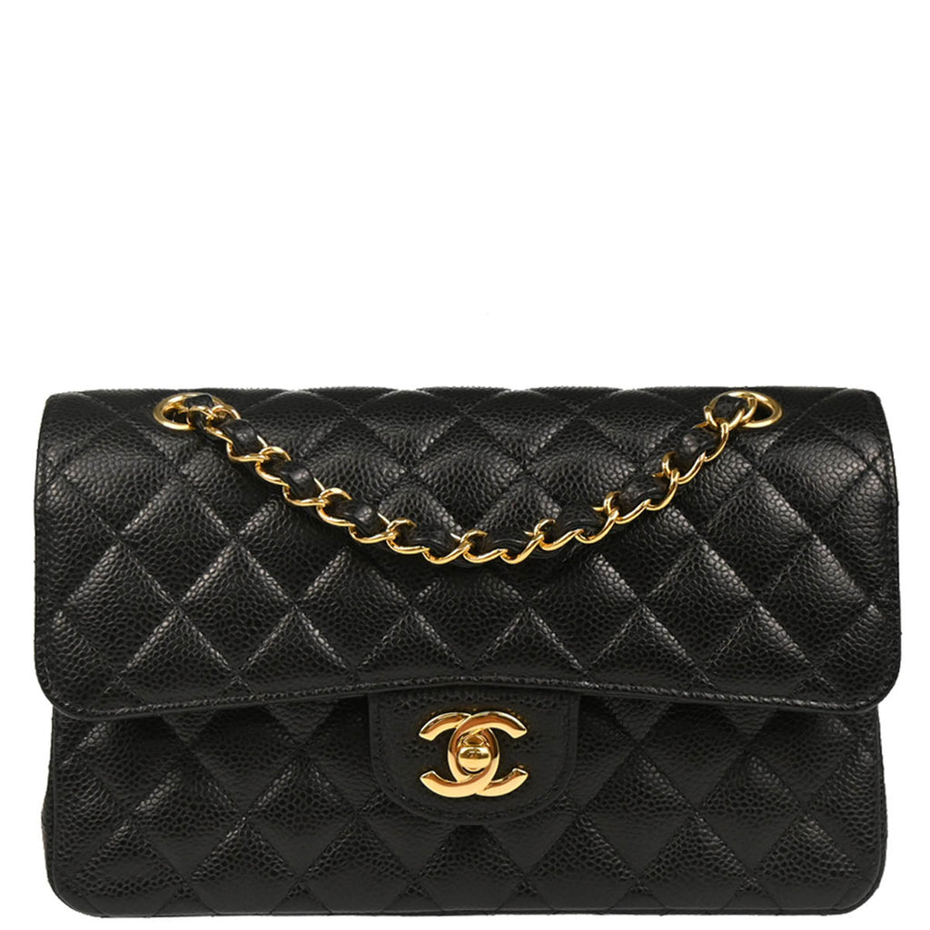 Chanel 2019 Black Caviar Small Classic Double Flap Shoulder Bag
