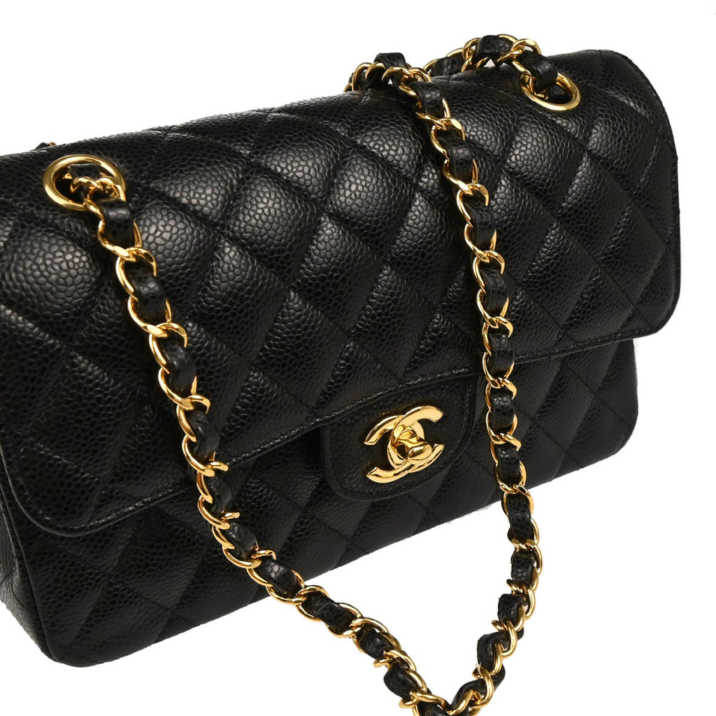 Chanel 2019 Black Caviar Small Classic Double Flap Shoulder Bag