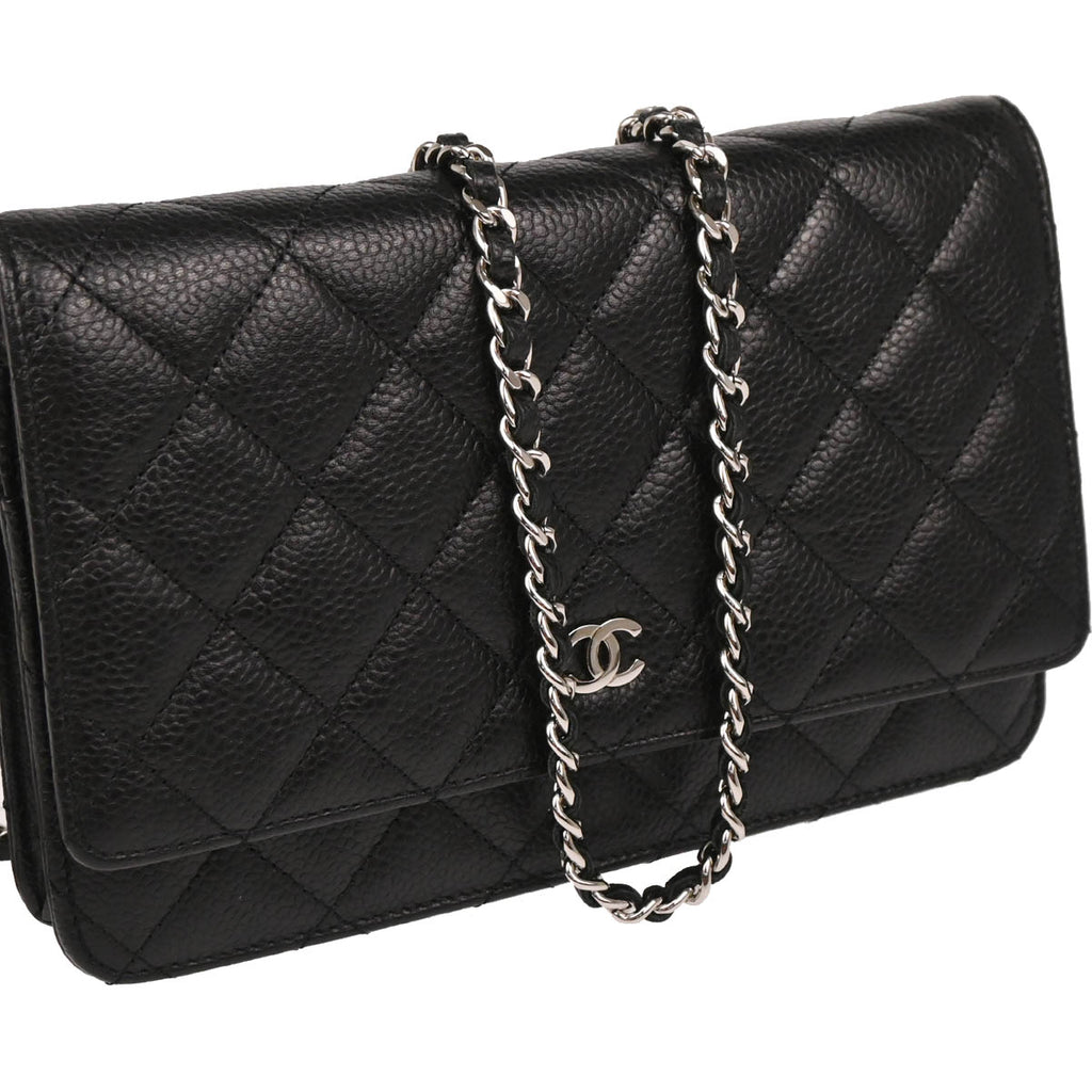 Chanel 2012 Black Caviar Classic WOC Wallet on Chain Shoulder Bag