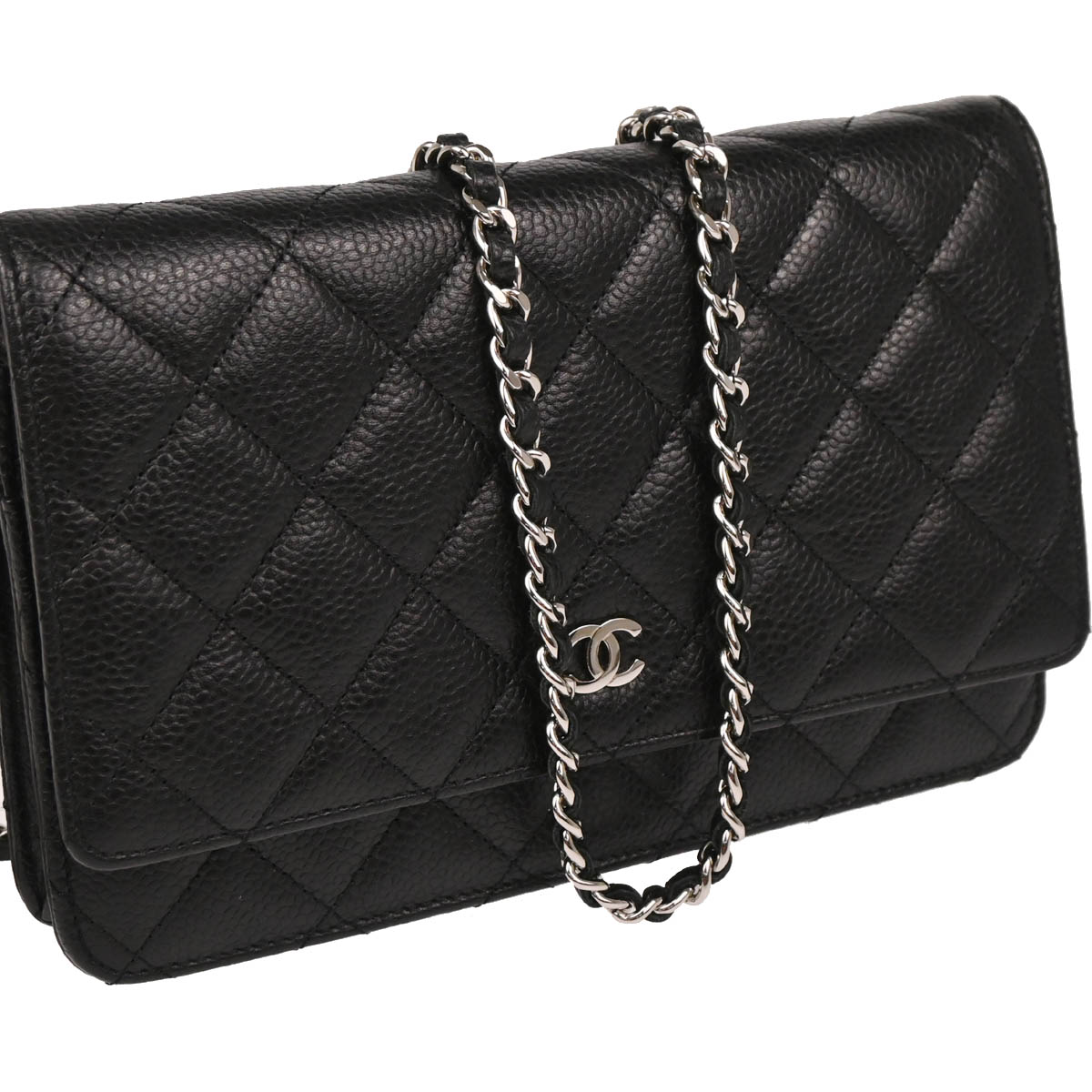 Chanel 2012 Black Caviar Classic WOC Wallet on Chain Shoulder Bag