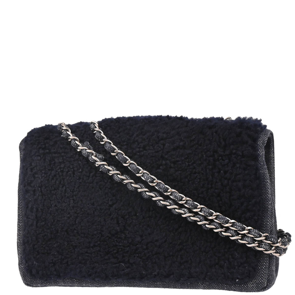Chanel 2014 Navy Mouton Denim Paris Dallas Single Flap Shoulder Bag