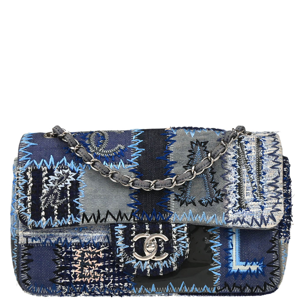Chanel 2015-2016 Blue Denim Patchwork Single Flap Shoulder Bag