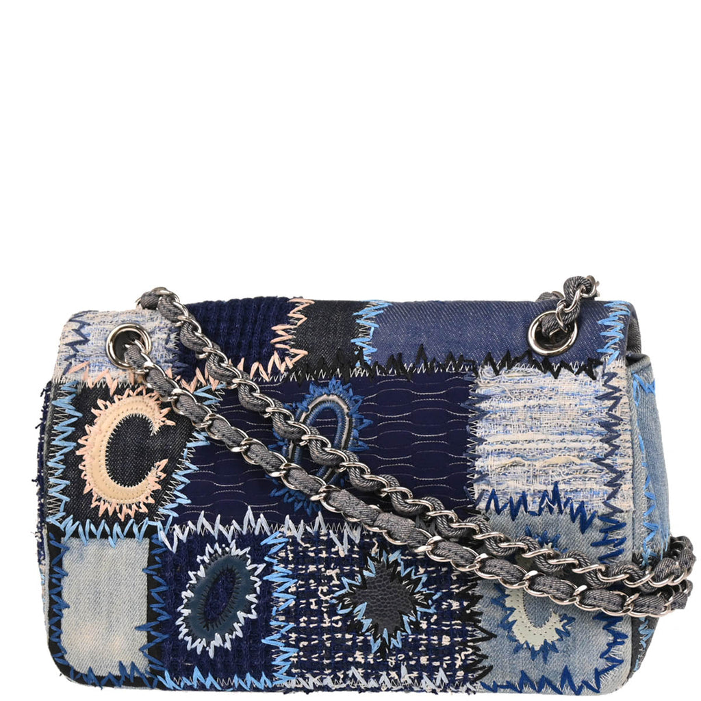 Chanel 2015-2016 Blue Denim Patchwork Single Flap Shoulder Bag