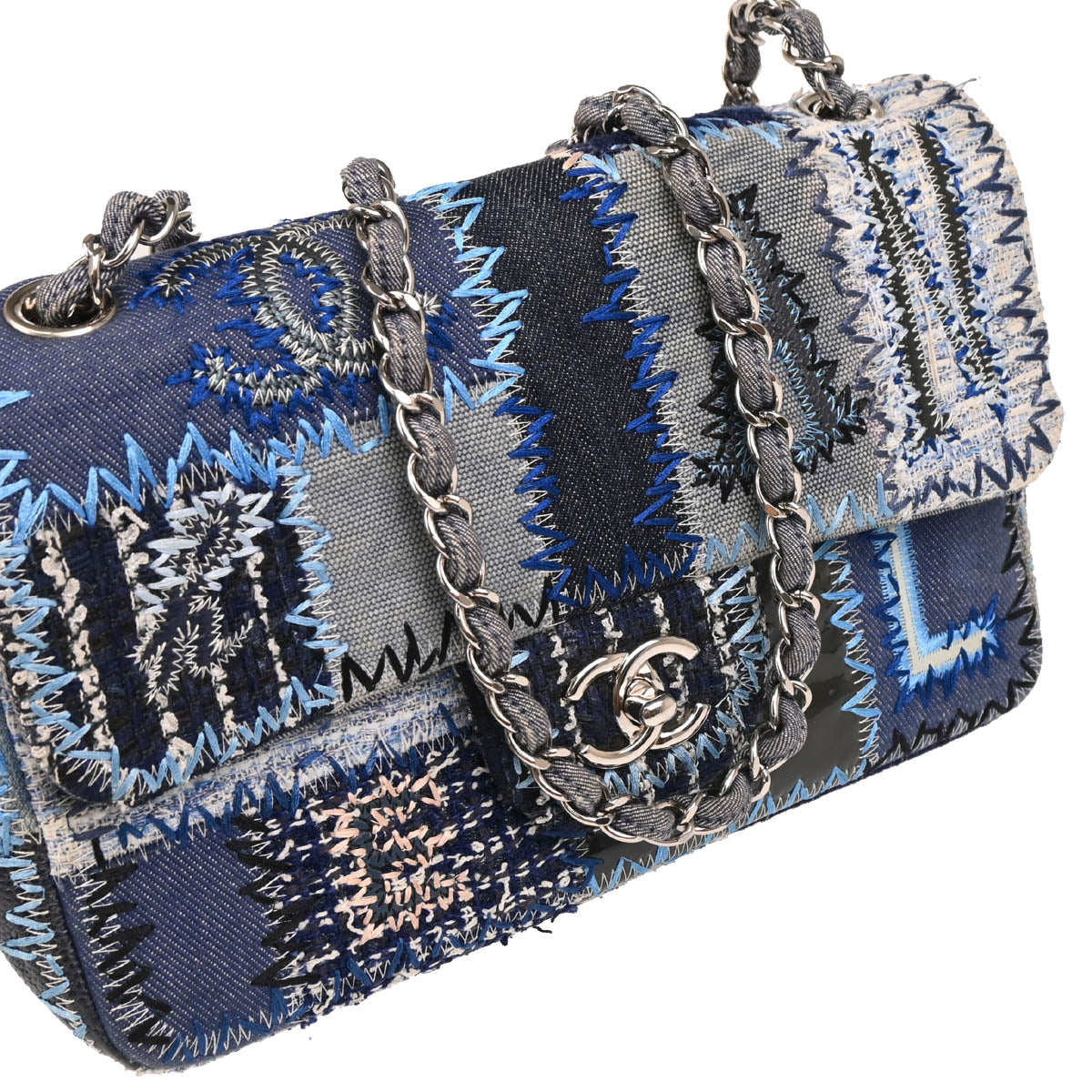 Chanel 2015-2016 Blue Denim Patchwork Single Flap Shoulder Bag
