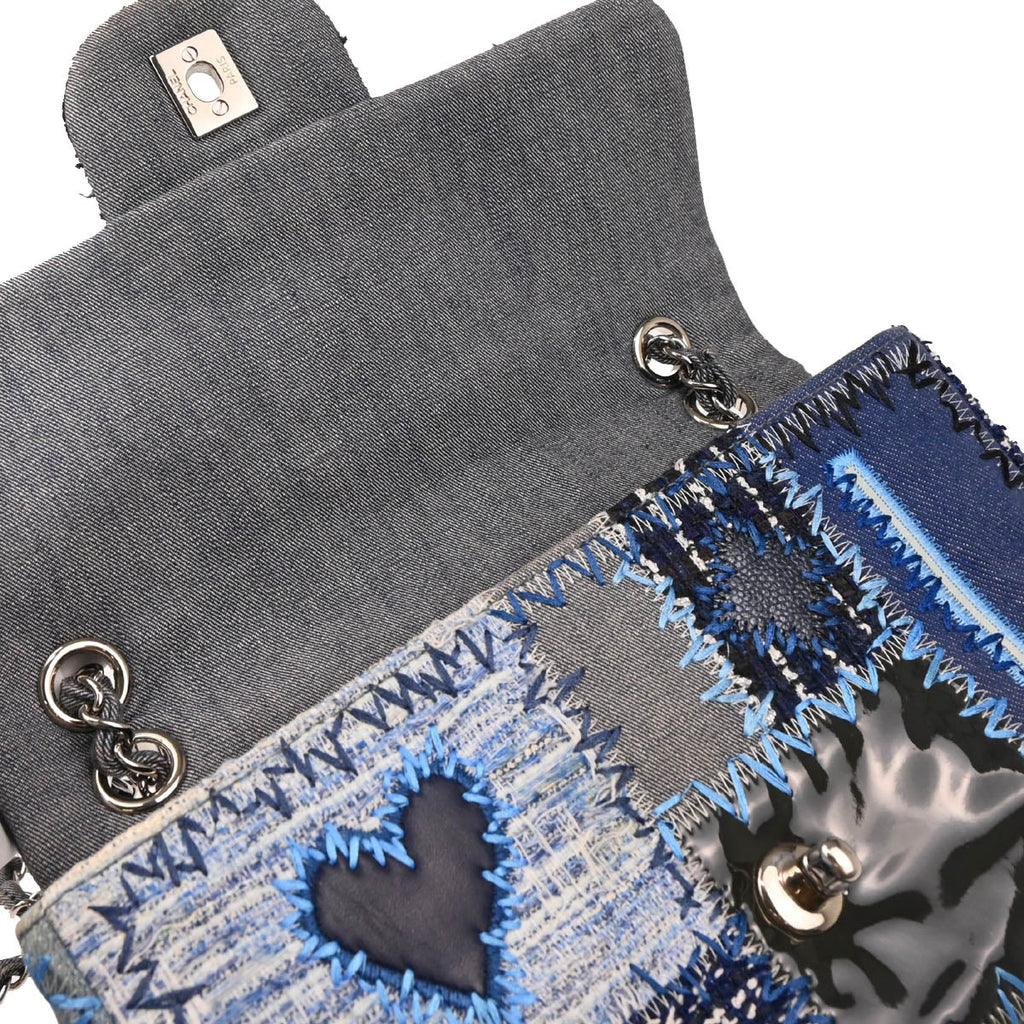 Chanel 2015-2016 Blue Denim Patchwork Single Flap Shoulder Bag