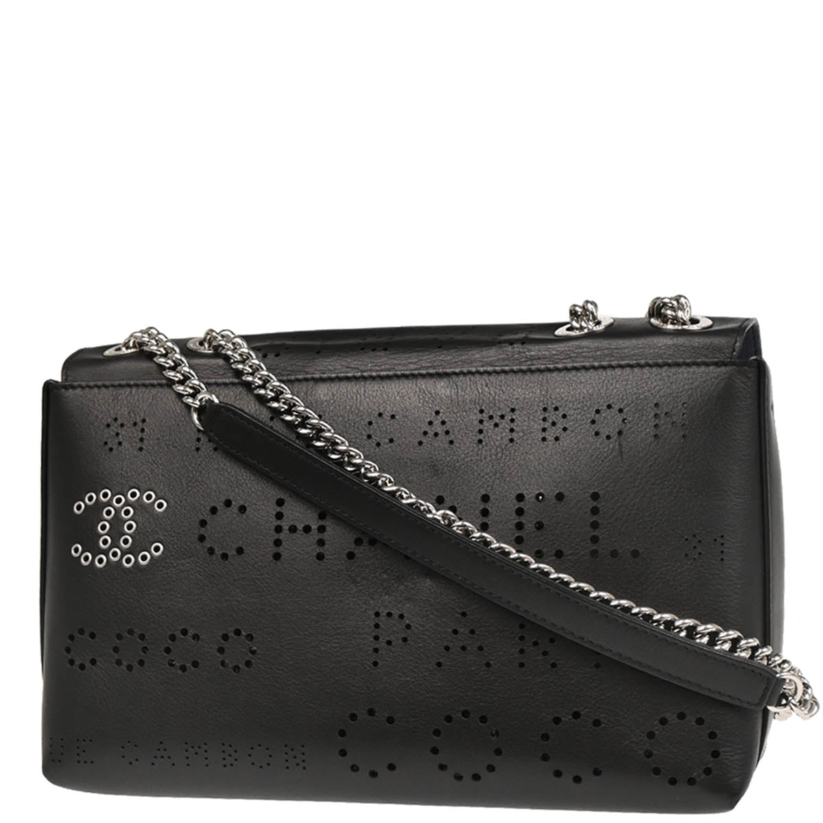 Chanel 2019 Black Perforated Calfskin Shoulder Bag