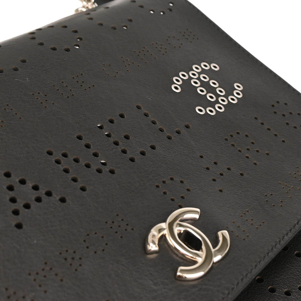 Chanel 2019 Black Perforated Calfskin Shoulder Bag
