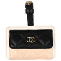Chanel 2019 Beige Black Calfskin Luggage Tag Cardholder Small Good