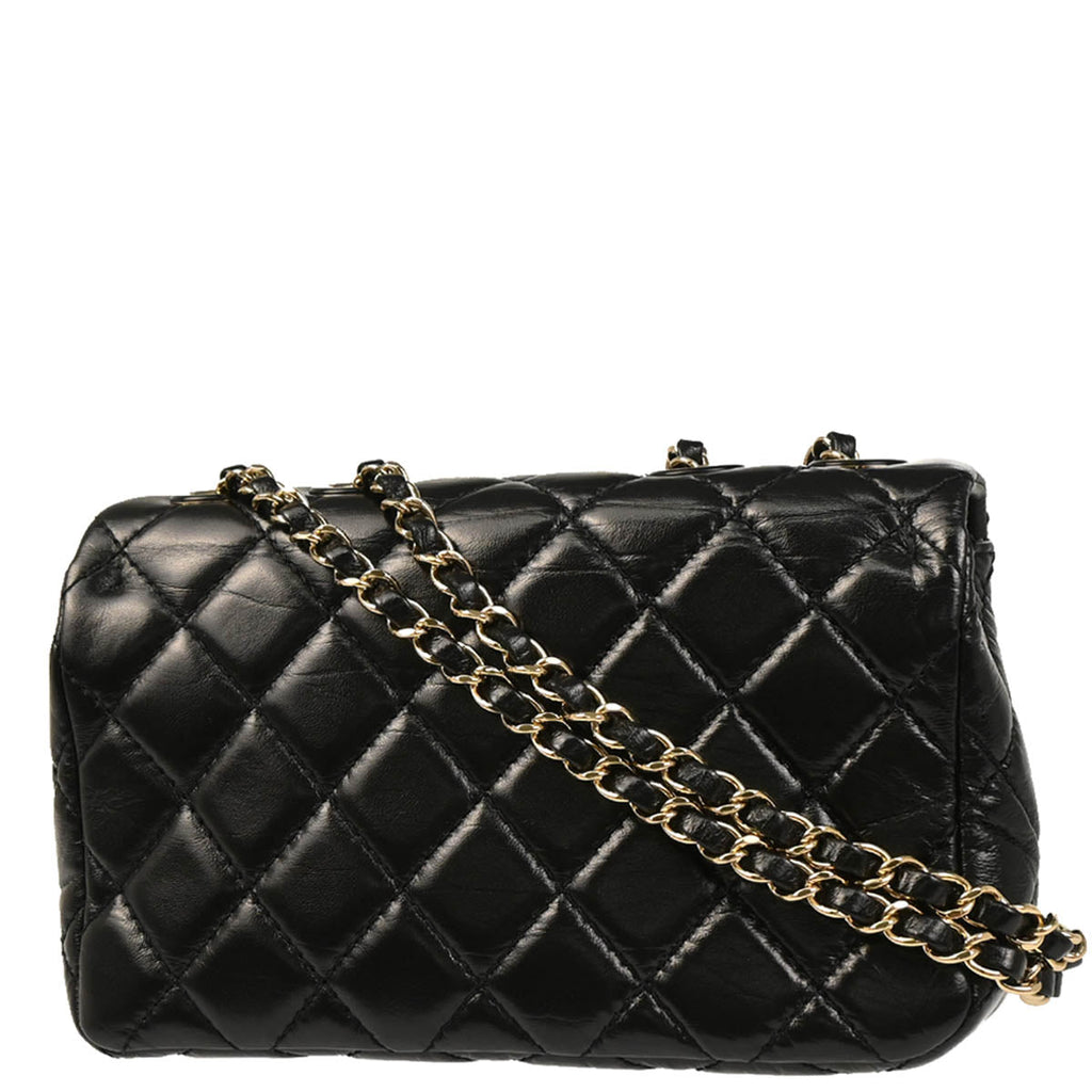 Chanel 2019 Black Lambskin Bias Stitch Straight Flap Shoulder Bag