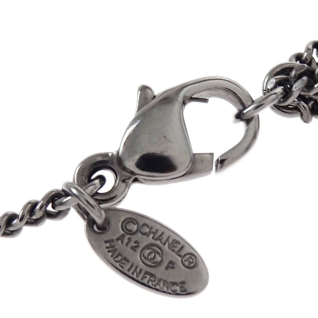 Chanel CC Chain Necklace Pendant Rhinestone Costume Pearl Silver A12P