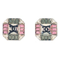 Chanel Octagon Piercing Earrings Silver Clear Rhinestone 15K